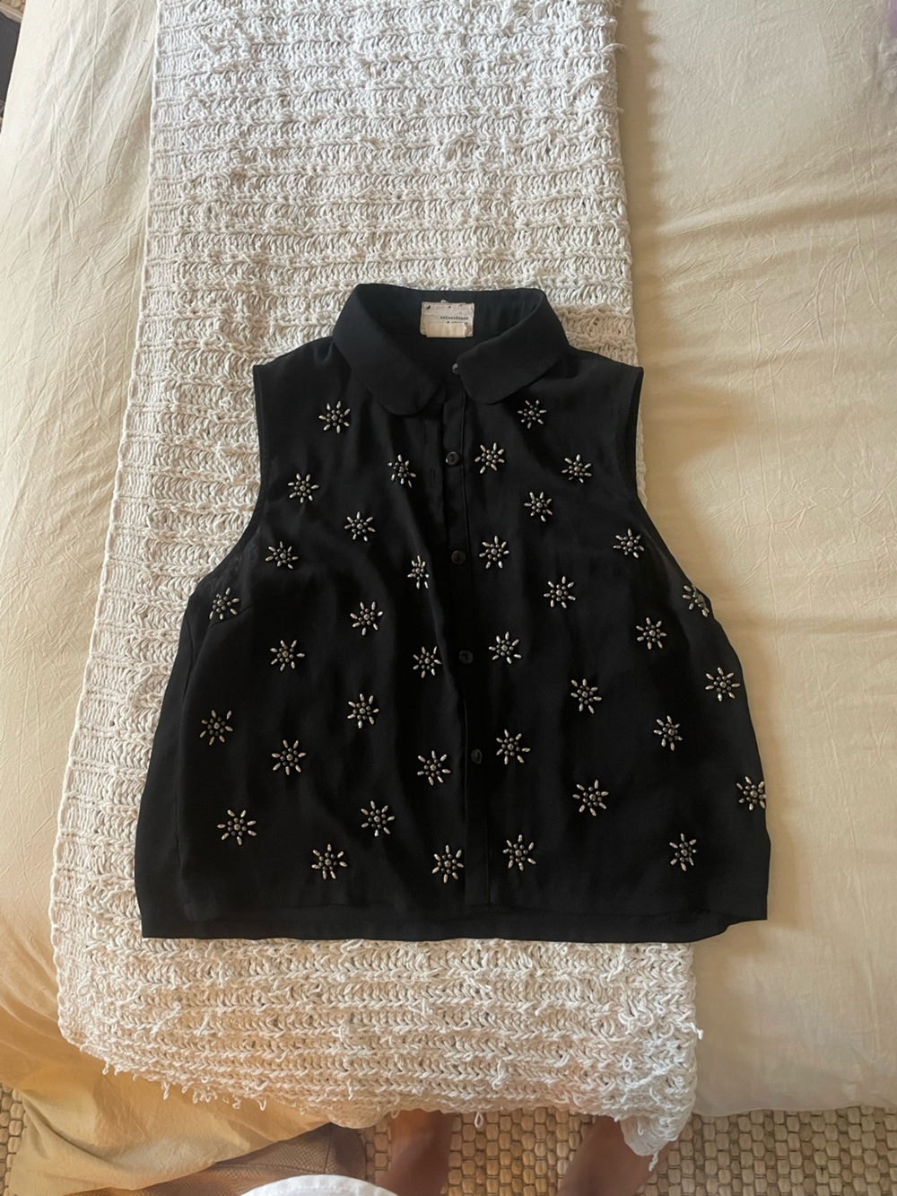 Urban Outfitters Black Sleeveless Collared Embellished Blouse